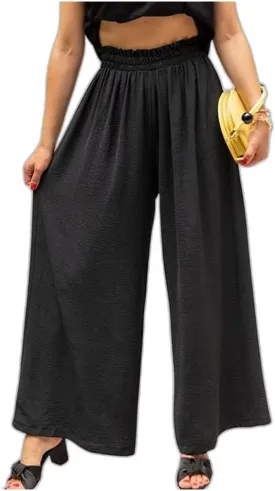 Wide Leg Pants for Women Linen Elastic Waist Joggers Straight Dress Pant Casual High Waist Summer Loose Fit Trousers