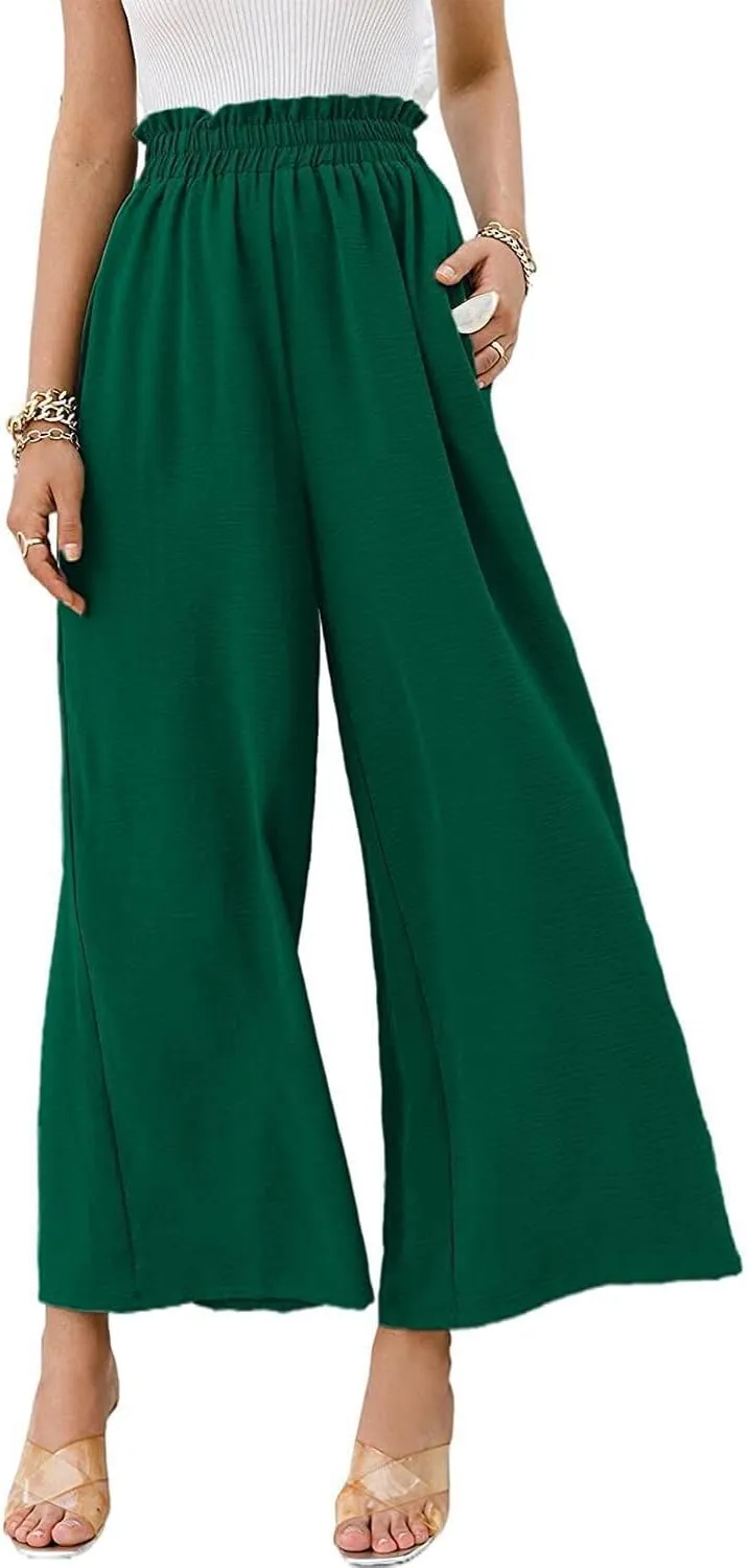 Wide Leg Pants for Women Linen Elastic Waist Joggers Straight Dress Pant Casual High Waist Summer Loose Fit Trousers