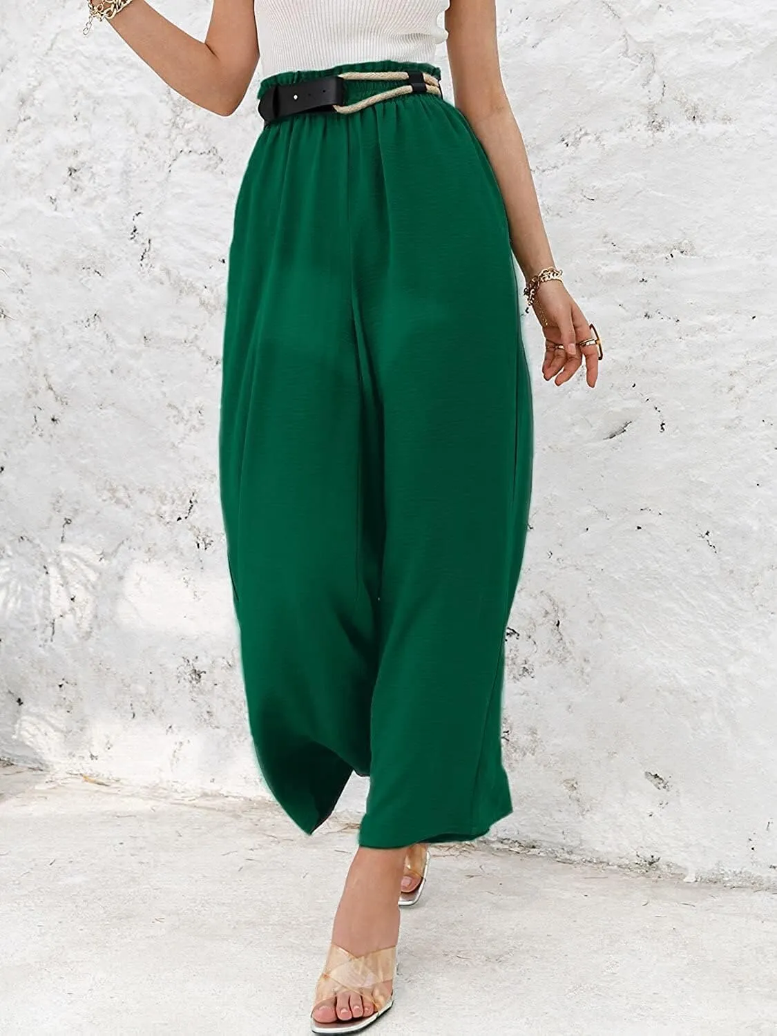 Wide Leg Pants for Women Linen Elastic Waist Joggers Straight Dress Pant Casual High Waist Summer Loose Fit Trousers