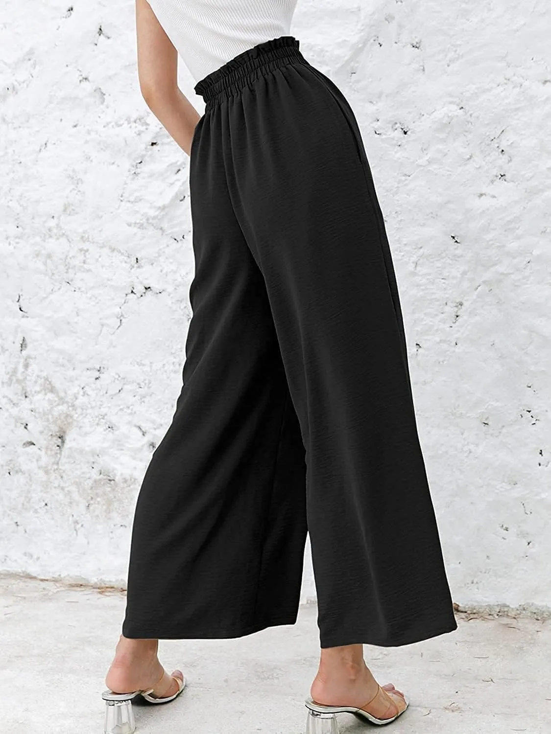 Wide Leg Pants for Women Linen Elastic Waist Joggers Straight Dress Pant Casual High Waist Summer Loose Fit Trousers
