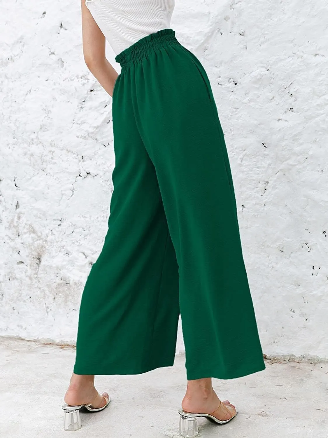 Wide Leg Pants for Women Linen Elastic Waist Joggers Straight Dress Pant Casual High Waist Summer Loose Fit Trousers