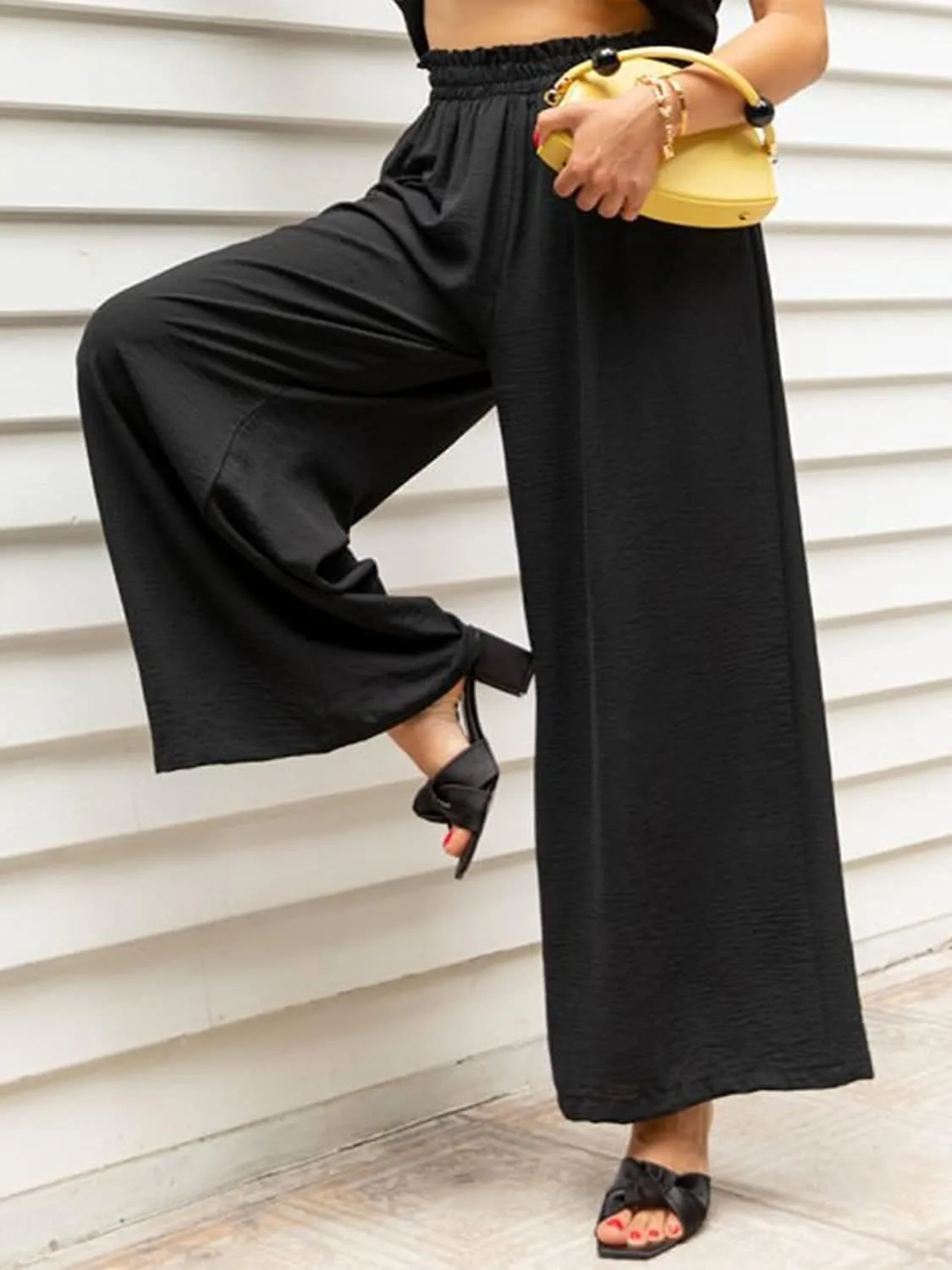 Wide Leg Pants for Women Linen Elastic Waist Joggers Straight Dress Pant Casual High Waist Summer Loose Fit Trousers
