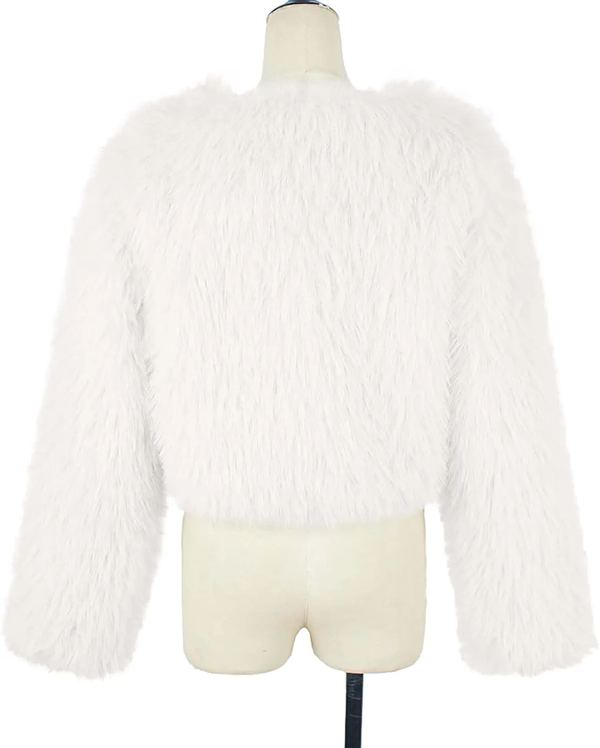 Women Faux Fur Cropped Jacket Plain Long Sleeve Coat Fuzzy Outerwear Solid Open Front Body Warmer Short Parka Coat