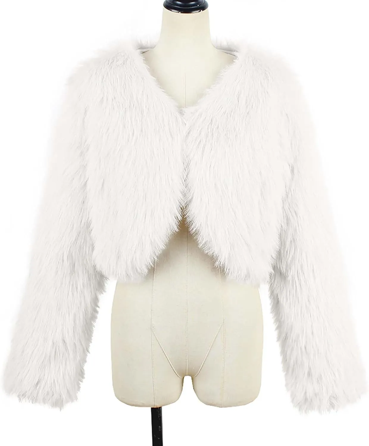 Women Faux Fur Cropped Jacket Plain Long Sleeve Coat Fuzzy Outerwear Solid Open Front Body Warmer Short Parka Coat