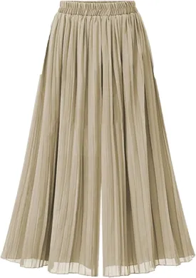 Women Palazzo Pants High Waisted Wide Leg Pants Pleated Chiffon Baggy Casual Travel Beach Summer Flowy Lounge Trouser