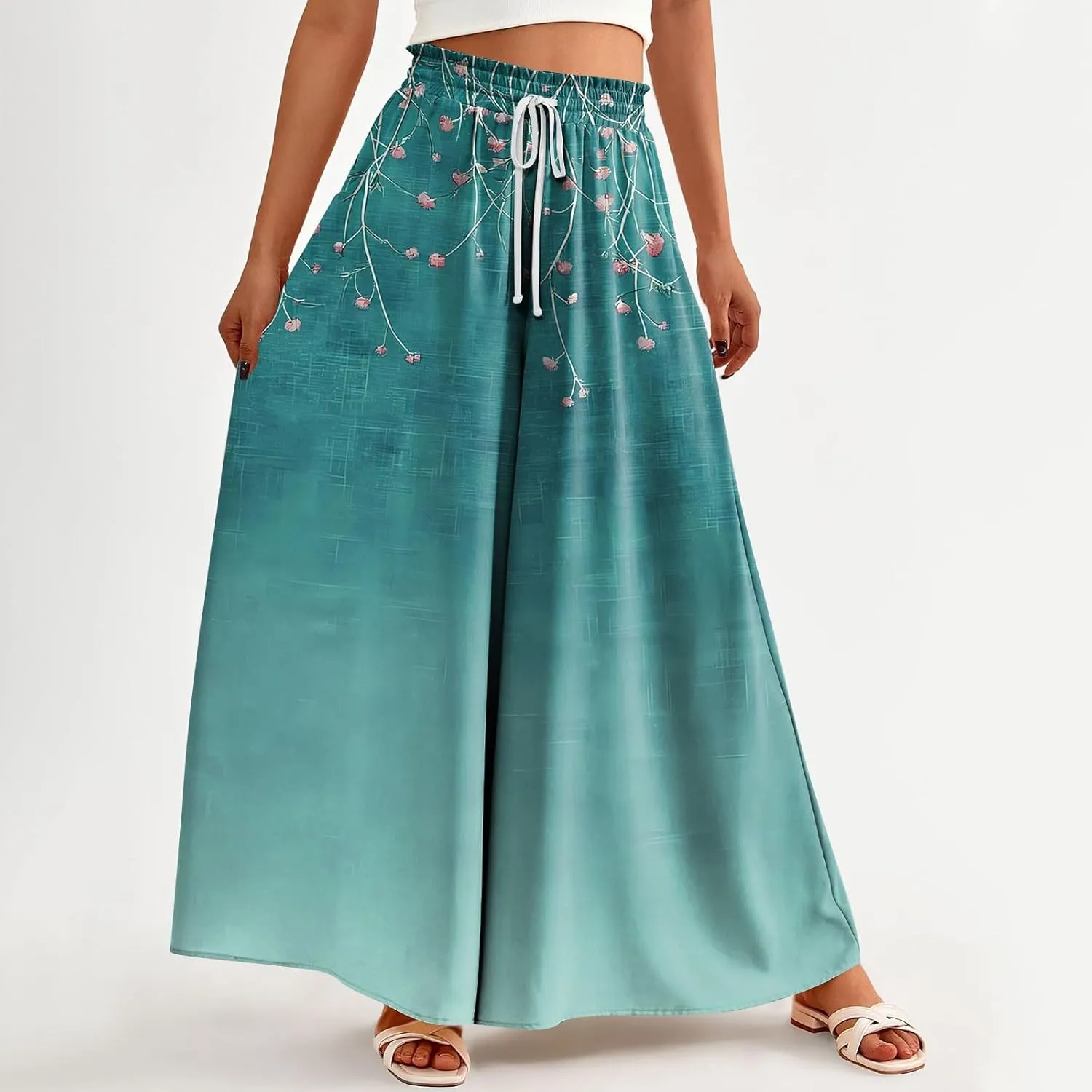 Women's 2025 Summer Wide Leg Palazzo Pants High Waisted That Look Like Skirts Flowy Pockets Lounge Boho Beach Trousers