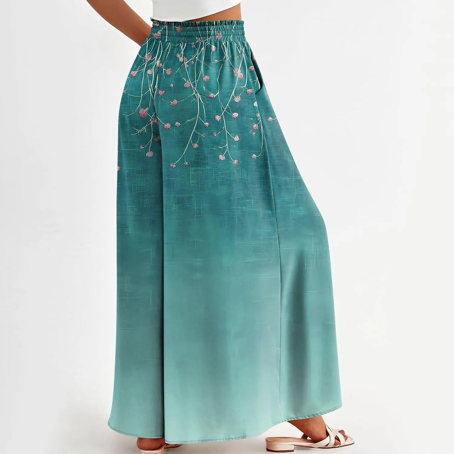 Women's 2025 Summer Wide Leg Palazzo Pants High Waisted That Look Like Skirts Flowy Pockets Lounge Boho Beach Trousers