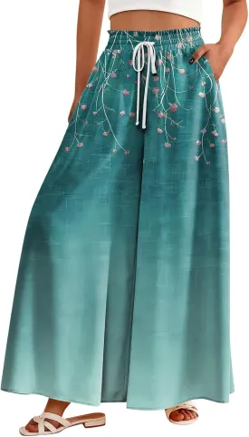 Women's 2025 Summer Wide Leg Palazzo Pants High Waisted That Look Like Skirts Flowy Pockets Lounge Boho Beach Trousers