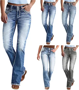 Womens Bootcut Jeans Cute Stretchy Boyfriend High Waisted Flare Jeans Y2K Trendy Country Mom Straight Leg Denim Pants
