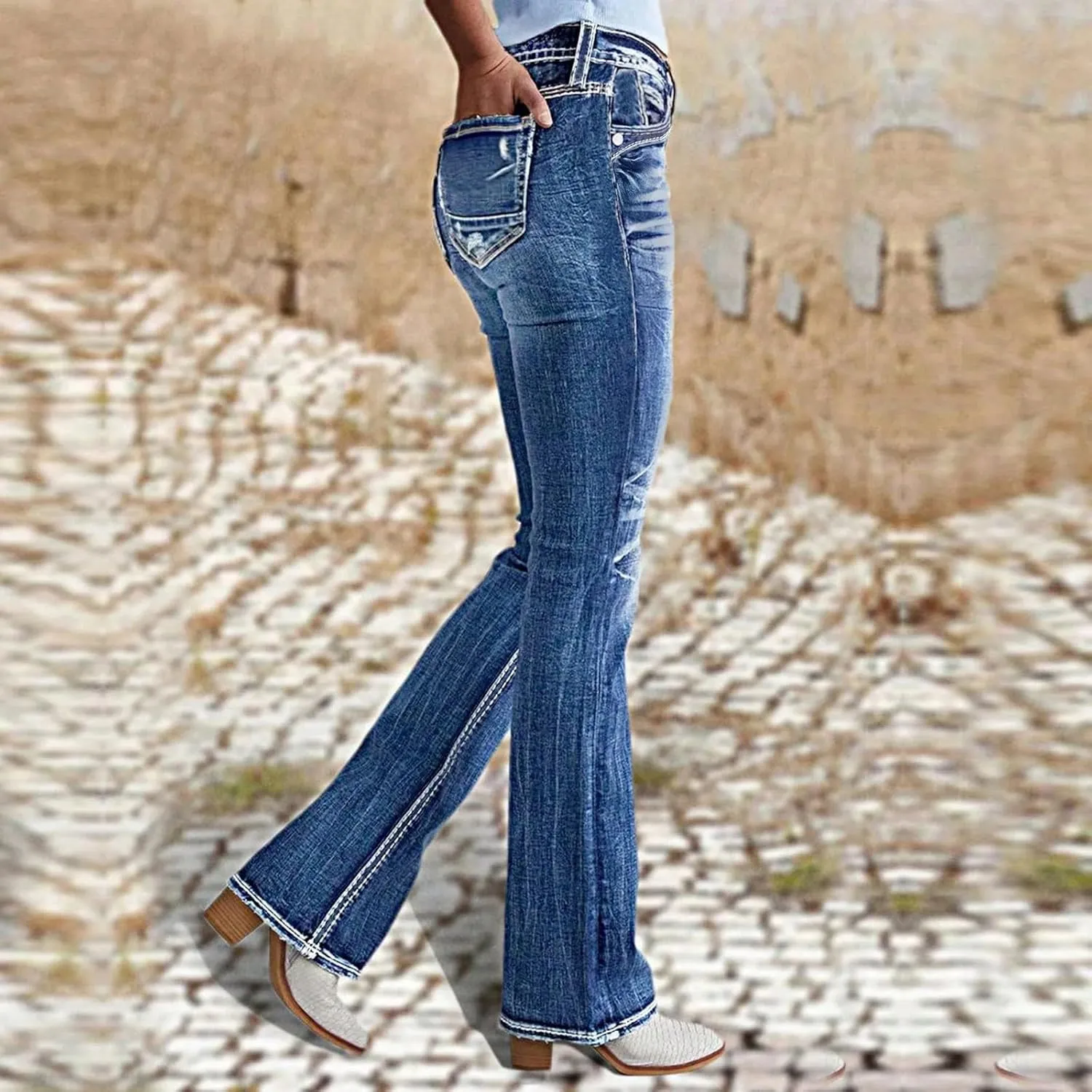 Womens Bootcut Jeans Cute Stretchy Boyfriend High Waisted Flare Jeans Y2K Trendy Country Mom Straight Leg Denim Pants