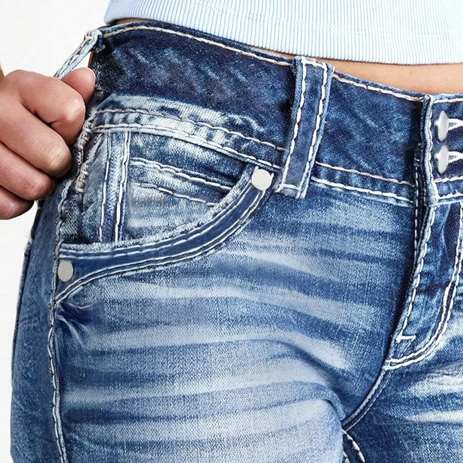 Womens Bootcut Jeans Cute Stretchy Boyfriend High Waisted Flare Jeans Y2K Trendy Country Mom Straight Leg Denim Pants