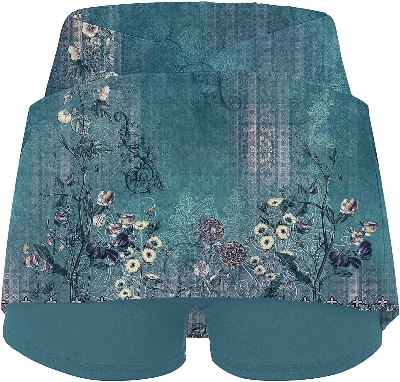 Womens Pleated Tennis Skirts Floral Printed Summer Skinny Pants Mid Waisted Activewear Skirt with Shorts Underneath