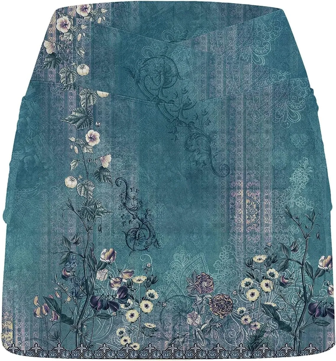 Womens Pleated Tennis Skirts Floral Printed Summer Skinny Pants Mid Waisted Activewear Skirt with Shorts Underneath