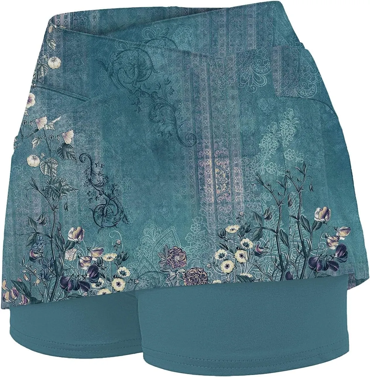 Womens Pleated Tennis Skirts Floral Printed Summer Skinny Pants Mid Waisted Activewear Skirt with Shorts Underneath