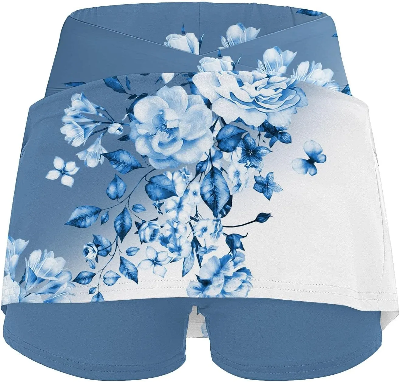 Womens Pleated Tennis Skirts Floral Printed Summer Skinny Pants Mid Waisted Activewear Skirt with Shorts Underneath