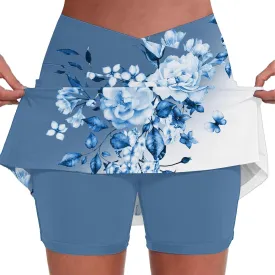 Womens Pleated Tennis Skirts Floral Printed Summer Skinny Pants Mid Waisted Activewear Skirt with Shorts Underneath