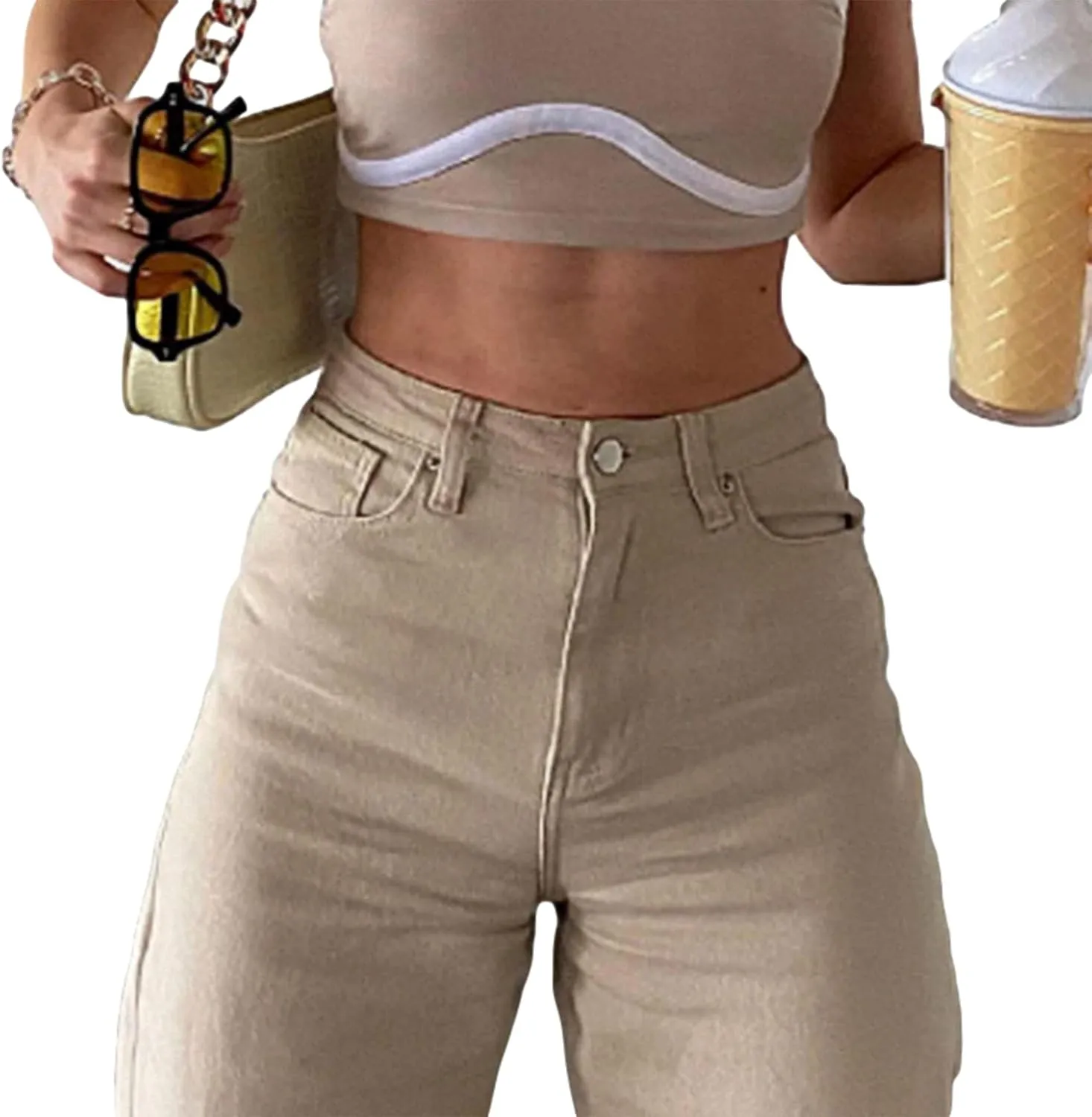 Women's Straight Leg Jeans High Waist Wide-Leg Jeans Side Pocket Vintage Baggy Denim Pants Streetwear
