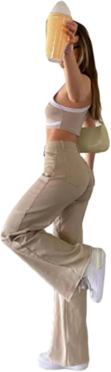 Women's Straight Leg Jeans High Waist Wide-Leg Jeans Side Pocket Vintage Baggy Denim Pants Streetwear