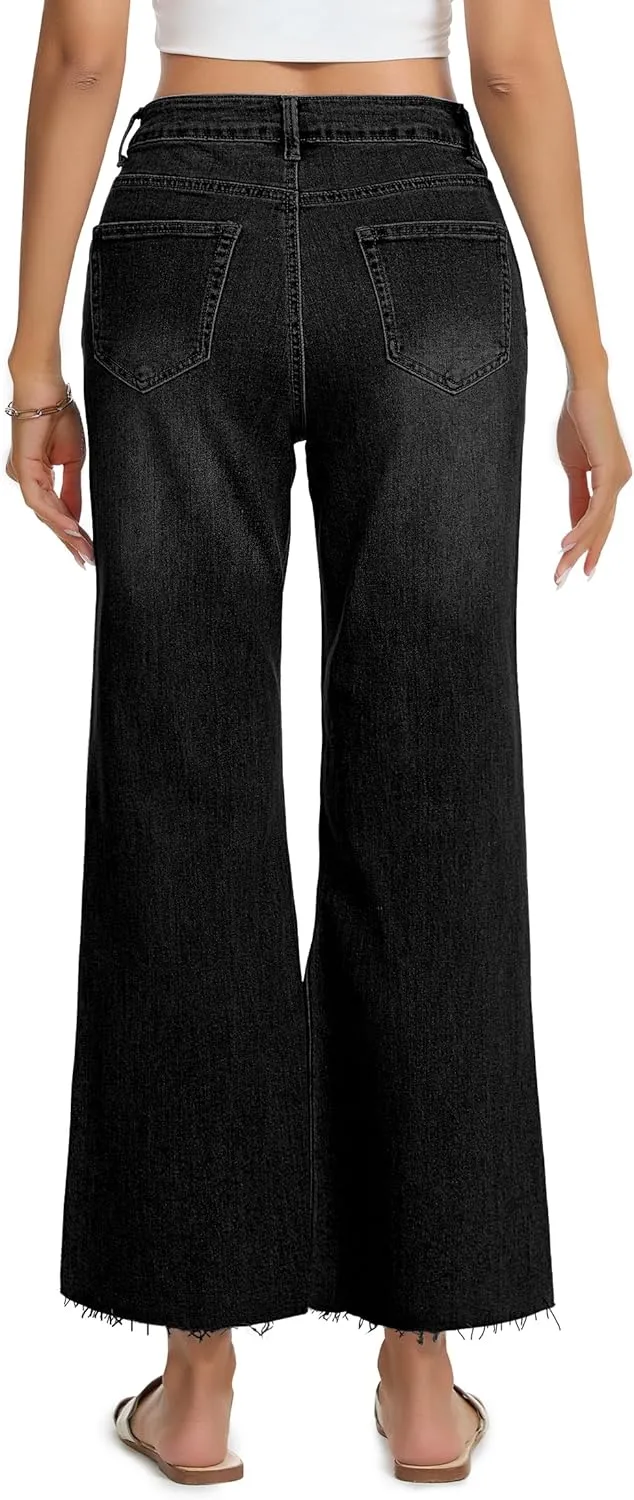 Womens Wide Leg Jeans High Waisted Baggy Jeans Stretchy Trendy Denim Pants with Pockets