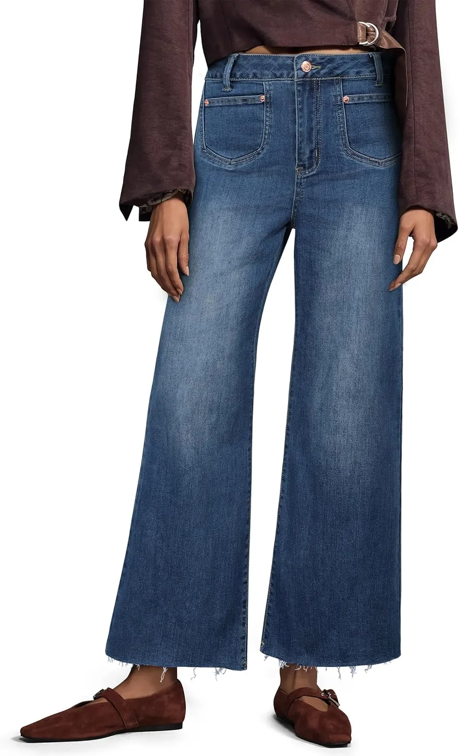 Womens Wide Leg Jeans High Waisted Baggy Jeans Stretchy Trendy Denim Pants with Pockets