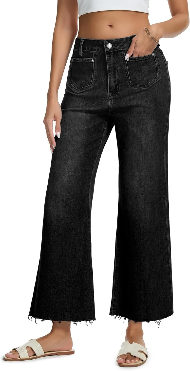 Womens Wide Leg Jeans High Waisted Baggy Jeans Stretchy Trendy Denim Pants with Pockets