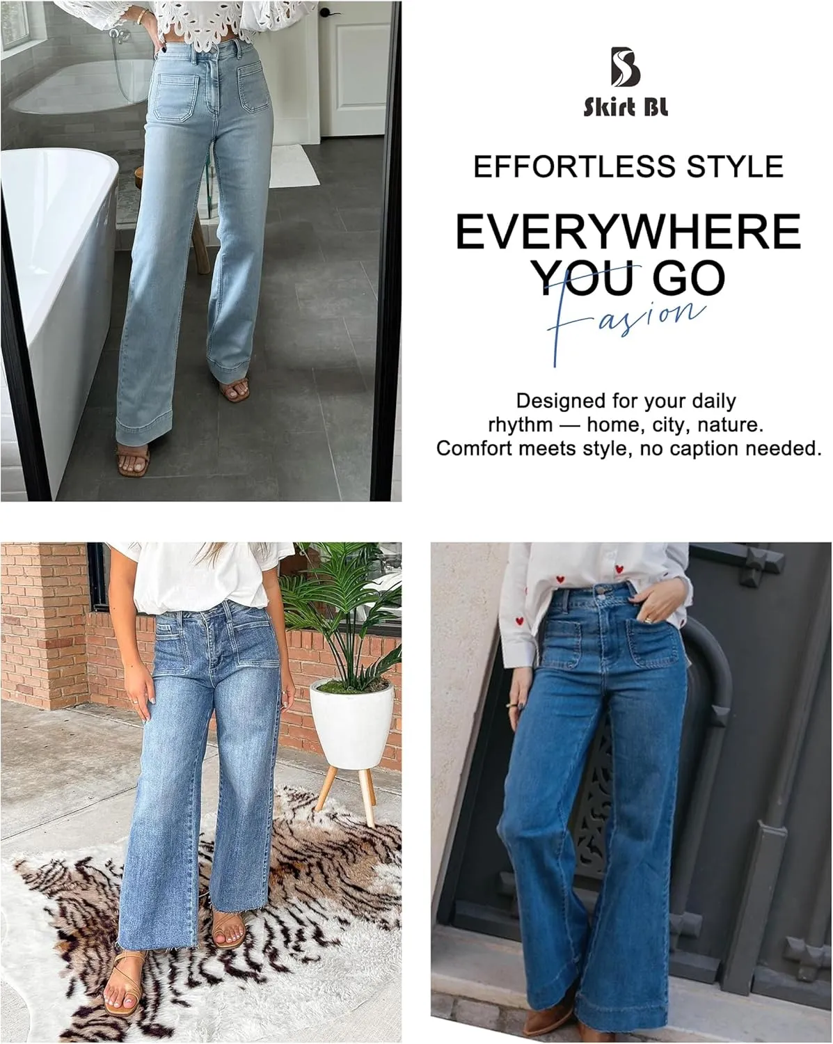Womens Wide Leg Jeans High Waisted Baggy Jeans Stretchy Trendy Denim Pants with Pockets