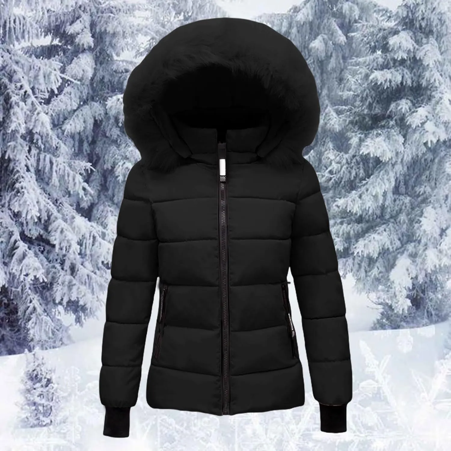 Women's Winter Warm Coats Puffer Jacket Waterproof Snow Parka with Removable Faux Fur Trim Hood